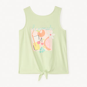 Camiseta sin mangas con efecto anudado y estampado brillante para niña 