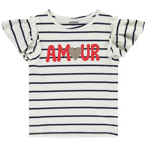 Camiseta de manga corta a rayas con estampado para niña 