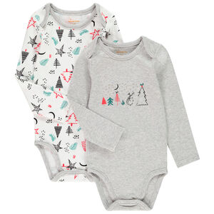 Lot de 2 bodies manches longues en coton esprit Noël pour bébé garçon Main Lot de 2 bodies manches longues en coton esprit Noël pour bébé garçon