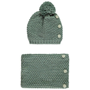 Conjunto gorro + snood de punto de trigo y lurex para niña 