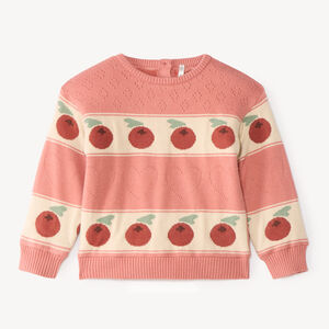 Suéter jacquard forrado de terciopelo para niña con patrón de bayas. 