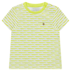 Camiseta de manga corta de punto con rayas de fantasía y bolsillo 