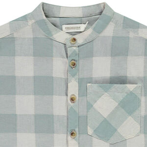 Camisa de cuadros de manga corta con cuello mao para niño  Main Camisa de cuadros de manga corta con cuello mao para niño