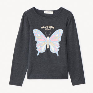 T-shirt manches longues broderie papillon pour fille  Main T-shirt manches longues broderie papillon pour fille