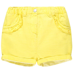 pantalon corto rose en maille y bolsillos con volantes 