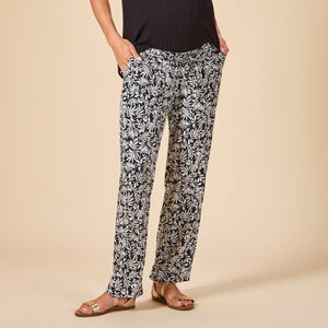 Pantalón fluido estampado hojas con cinturilla para mujer 