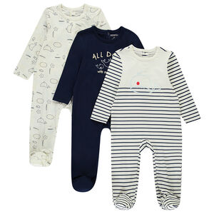 Lote de 3 peleles con estampado de ballenas para bebé niño con aperturas diferentes según la edad 