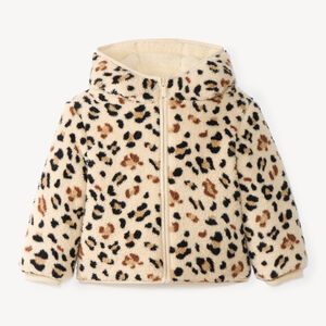 Chaqueta reversible de sherpa para niña con estampado de leopardo 