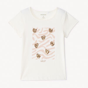 T-shirt manches courtes printé à sequins pour fille 