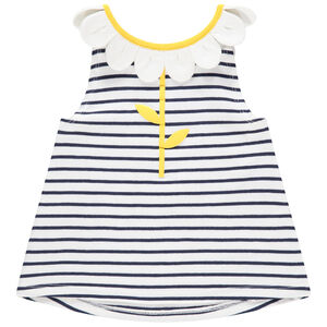 Camiseta sin mangas a rayas con cuello de flor en relieve 