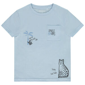 Camiseta manga corta motivo felino y bolsillo para niño 