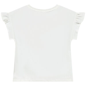 Camiseta de manga corta con volantes y bordado fantasía para niña 