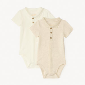 Lote de 2 bodies de cuello polo unis para bebé niño. 