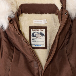 Parka lisa de tela con capucha de efecto piel para niño 