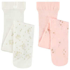 Pack de 2 pares de medias finas con estampado de glitter para niña.  Main Pack de 2 pares de medias finas con estampado de glitter para niña.