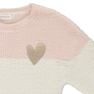 Suéter de punto suave con efecto colorblock y lentejuelas para niña 