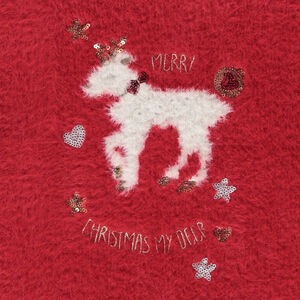 Jersey de punto efecto piel de oveja con bordado de ciervo para niña 