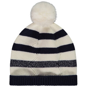 Gorro de punto rayado con pompón para bebé niña 