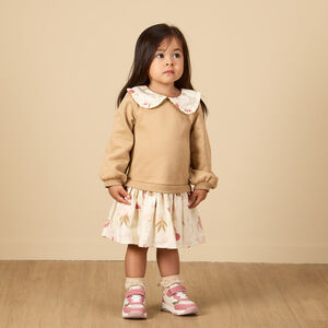 Vestido de manga larga bicolor con cuello claudine para bebé niña 