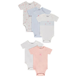 Pack de 5 bodies manga corta fantasía para bebé niña con diferentes aperturas según la edad 