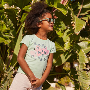 Camiseta de manga corta con estampado y brillos para niña 