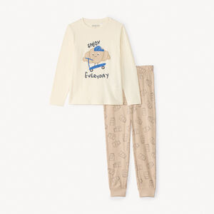 Conjunto de pijama largo de jersey con estampado de croissant para niño. 