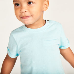 Camiseta de manga corta lisa de jersey con efecto pop-corn para bebé niño. 