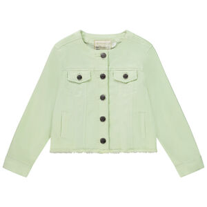 Chaqueta vaquera con cuello redondo y acabado de flecos para niña 