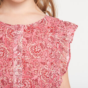 Vestido de manga corta con volantes y estampado rosa para niña 