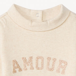 Camiseta interior de canalé con cuello alto y mensaje brillante para bebé niña 