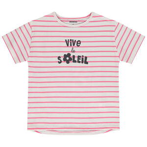 Camiseta de manga corta rayada y estampada para niña  Main Camiseta de manga corta rayada y estampada para niña