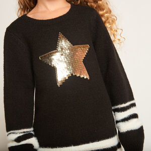 Vestido de punto con motivo de estrella en lentejuelas para niña 