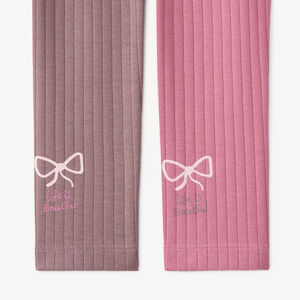 Lote de 3 leggings de niña de canalé, lisos y estampados. 