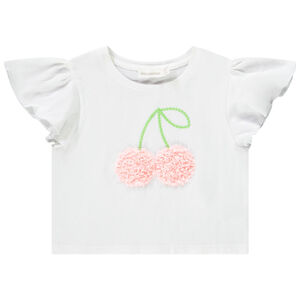 Camiseta de manga corta con estampado de cerezas y efecto pétalos 3D para niña 