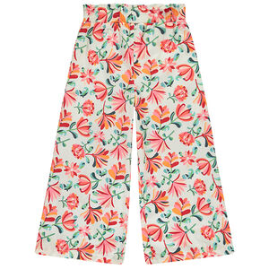Pantalón fluido y amplio estampado floral para niña. 