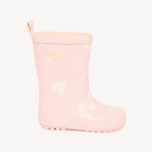 Botas de lluvia para niña en rosa claro con estampado de corazones 