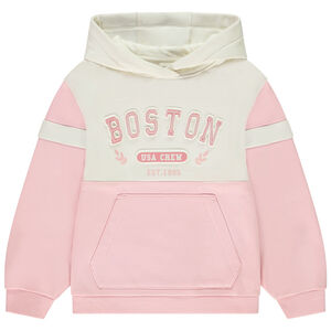 Sudadera de felpa efecto color block con capucha y bolsillo tipo canguro para niña 