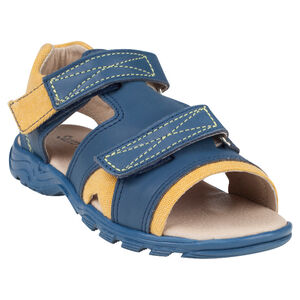 Zapatos descubiertos con velcro de cuero y de tela bicolor 