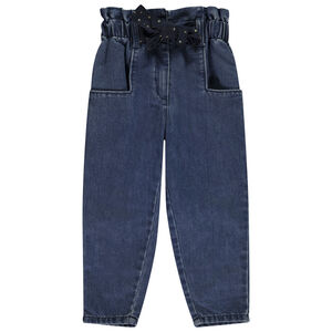 Pantalón paperbag de denim con cinturón para niña 