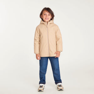 Parka de goma para niño con forro de micropolar y capucha. 