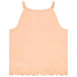 Camiseta corta acanalada con bordado niña 