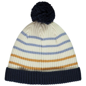 Bonete de pompom de punto rayado forrado para bebé niño 