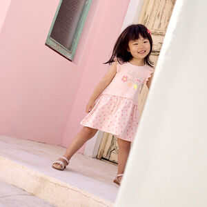 Vestido de bebé niña con mangas cortas y volantes, efecto 2 en 1 