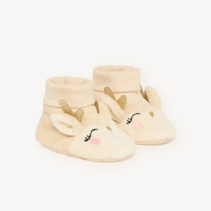 Chaussons bébé fille en velours doublés jersey motif animal 