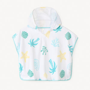 Capa de baño con capucha impresa con conchas y palmeras para bebé niño. 