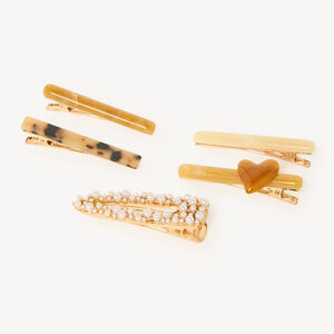Barrettes à cheveux fille perles et cœur lot de 5 