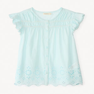 Túnica de manga corta de voil estampado liso para niña 