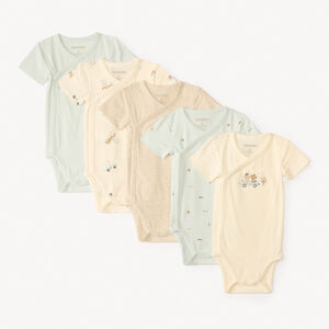Pack de 5 bodies de manga corta con estampado de coches para bebé niño (aberturas diferentes según la edad). 