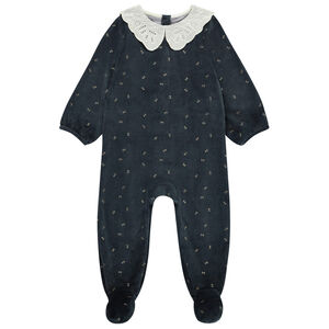 Pelele de terciopelo estampado con cuello claudine para bebé niña 