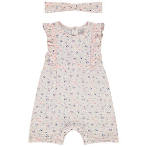 Combinaison courte + bandeau en double gaze de coton pour bébé fille 